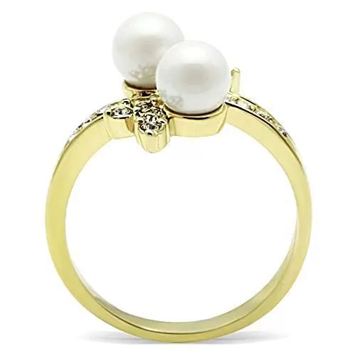 WildKlass Stainless Steel Anniversary Ring IP Gold Women Synthetic White