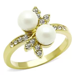 WildKlass Stainless Steel Anniversary Ring IP Gold Women Synthetic White