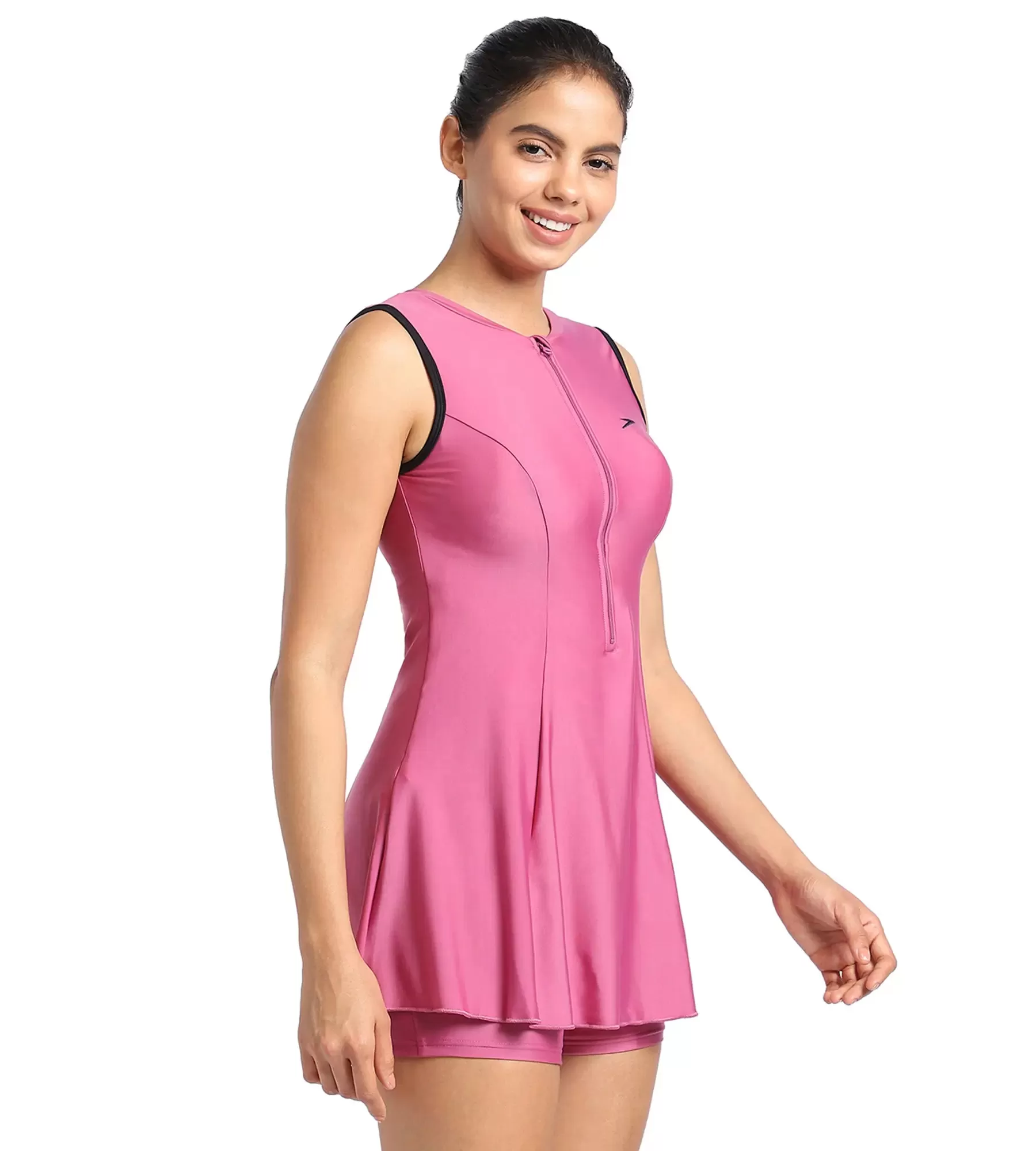 Women's Endurance Closedback Swimdress With Boyleg - Hotmauve  &  Black