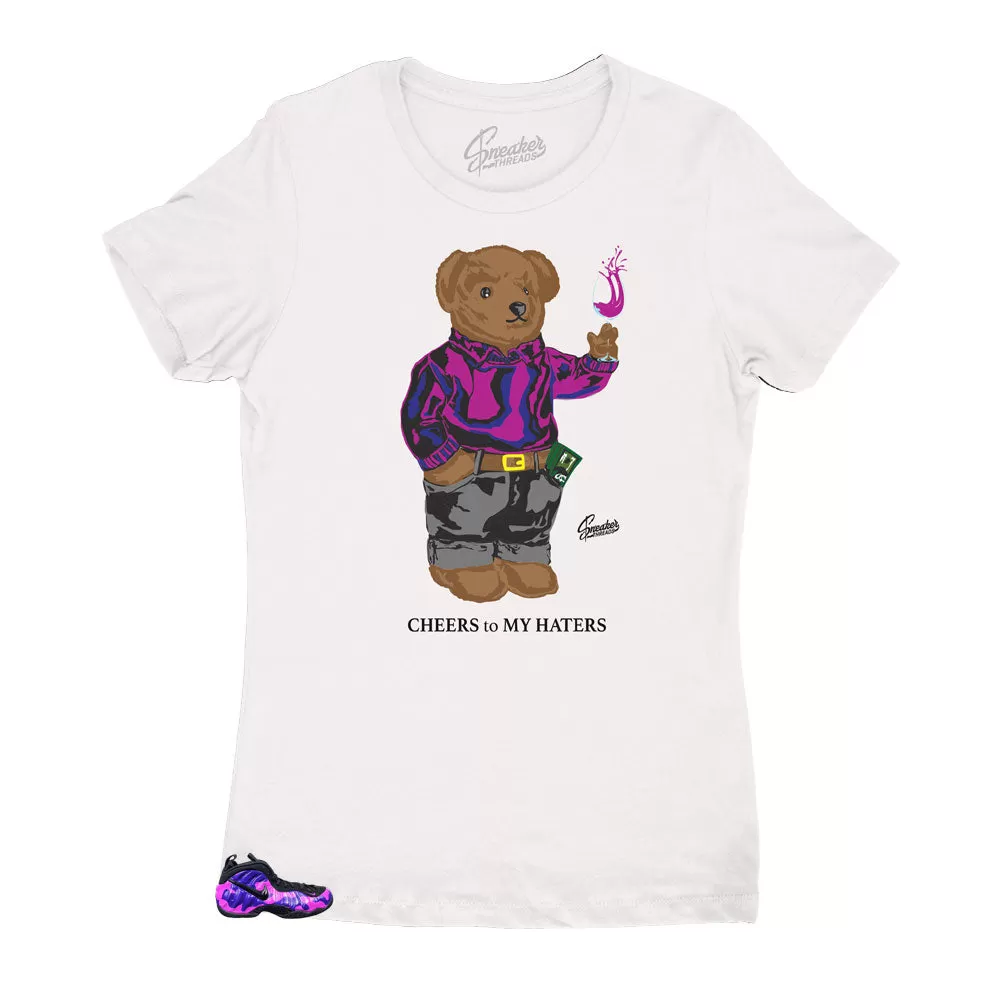 Women's Foam Purple Camo Shirt -Cheers Bear  - White